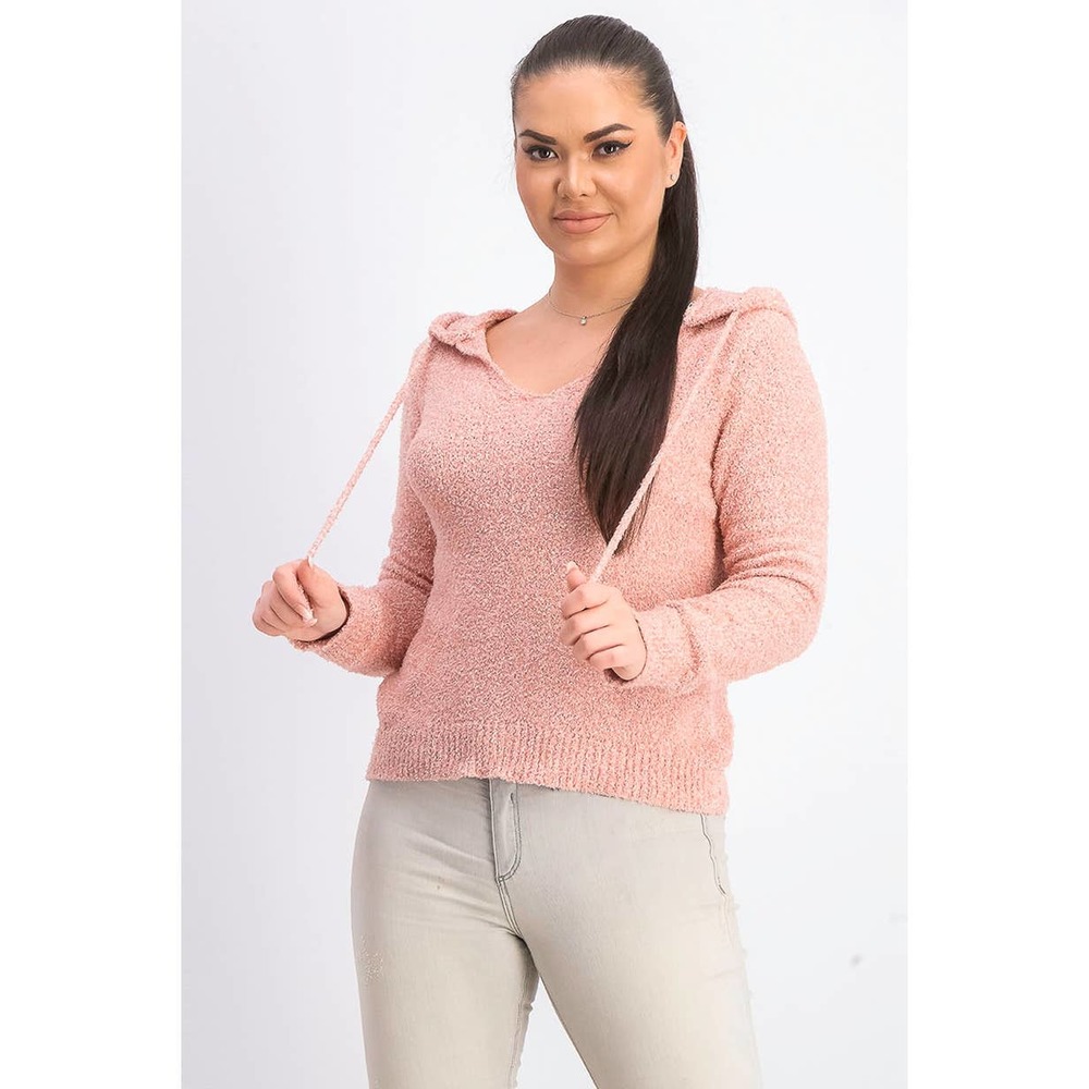 Blush Marled Fuzzy Pullover Hoodie Lg